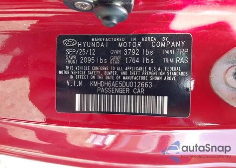 2013 Hyundai Elantra Gs from USA, damaged, VIN KMHDH6AE5DU012663